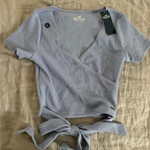 Hollister Light Periwinkle Ribbed Wrap Tie Crop Top *New with Tags*